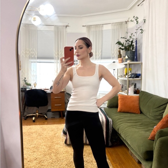 Abecrombie & Fitch White Women's Ribbed Square Beck Low Back Tank Top - sz Small - Picture 2 of 12